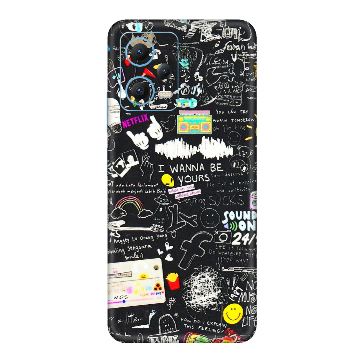 Xiaomi Redmi Phone Skins (All Models) - Black Creatives Doodles - 3D Embossed Finish (L-311) Redmi Note 12 5G