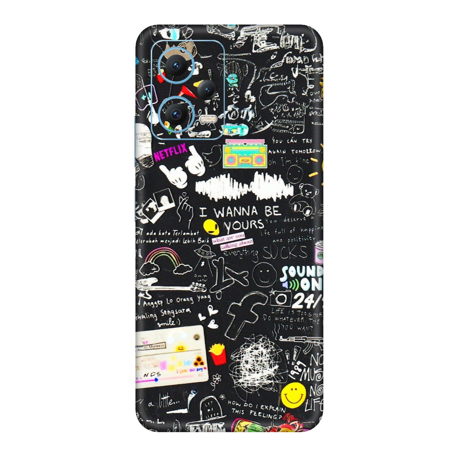 Xiaomi Redmi Phone Skins (All Models) - Black Creatives Doodles - 3D Embossed Finish (L-311) Redmi Note 12 5G