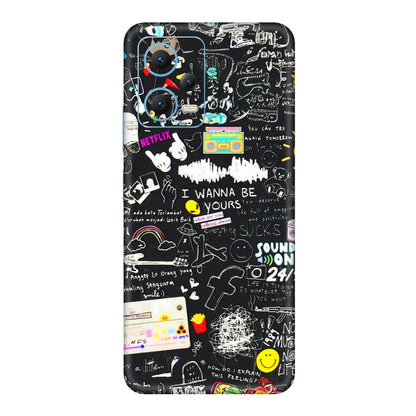 Xiaomi Redmi Phone Skins (All Models) - Black Creatives Doodles - 3D Embossed Finish (L-311) Redmi Note 12 5G