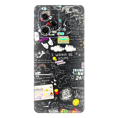Xiaomi Redmi Phone Skins (All Models) - Black Creatives Doodles - 3D Embossed Finish (L-311) Redmi Note 12 Pro 5G