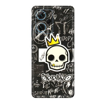 Xiaomi Redmi Phone Skins (All Models) - Funny Skull Black Chalk Grafitti - 3D Embossed Finish (L-22) Redmi Note 12 Pro Plus 5G
