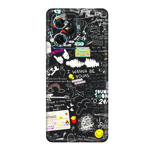 Xiaomi Redmi Phone Skins (All Models) - Black Creatives Doodles - 3D Embossed Finish (L-311) Redmi Note 12 Pro Plus 5G
