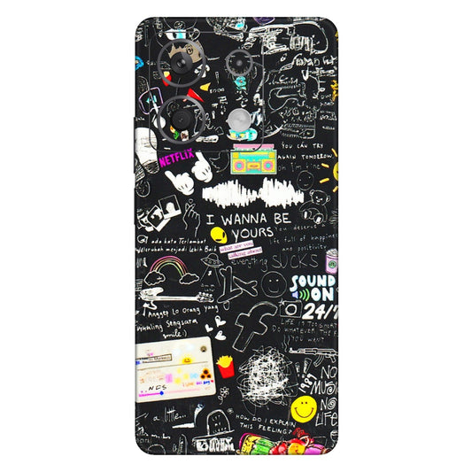 Xiaomi Redmi Phone Skins (All Models) - Black Creatives Doodles - 3D Embossed Finish (L-311) Redmi Note 13 5G