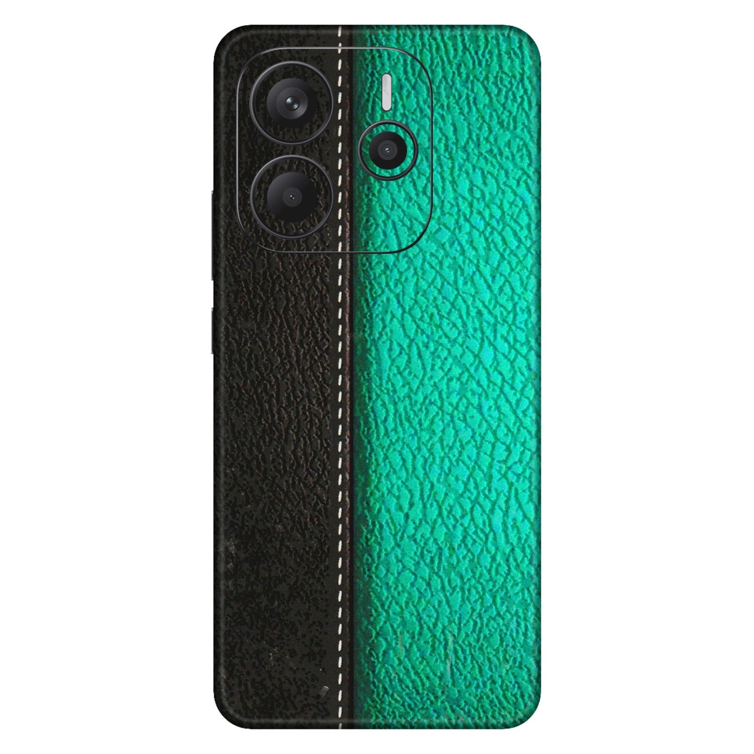 Xiaomi Redmi Phone Skins (All Models) - Black Green Dual  Leather Stich - 3D Embossed Finish (L-233) Redmi Note 14 5G