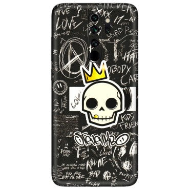 Xiaomi Redmi Phone Skins (All Models) - Funny Skull Black Chalk Grafitti - 3D Embossed Finish (L-22) Redmi Note 8 Pro