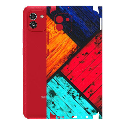 Samsung A/S Series Phone Skins (All Models) - Colourful Wood Panels Abstract - 3D Embossed Finish (L-09) Samsung Galaxy A03