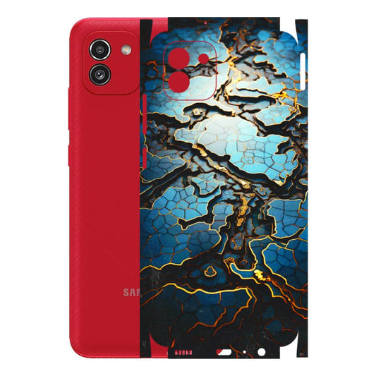 Samsung A/S Series Phone Skins (All Models) - Blue Gold Abstract - 3D Embossed Finish (L-11) Samsung Galaxy A03