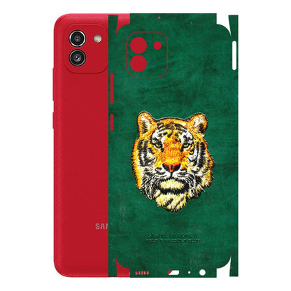 Samsung A/S Series Phone Skins (All Models) - Leather Feel Tiger - 3D Embossed Finish (L-111) Samsung Galaxy A03