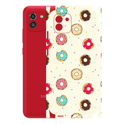 Samsung A/S Series Phone Skins (All Models) - Mini Donuts Doodle Art - 3D Embossed Finish (L-122) Samsung Galaxy A03
