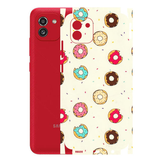 Samsung A/S Series Phone Skins (All Models) - Mini Donuts Doodle Art - 3D Embossed Finish (L-122) Samsung Galaxy A03