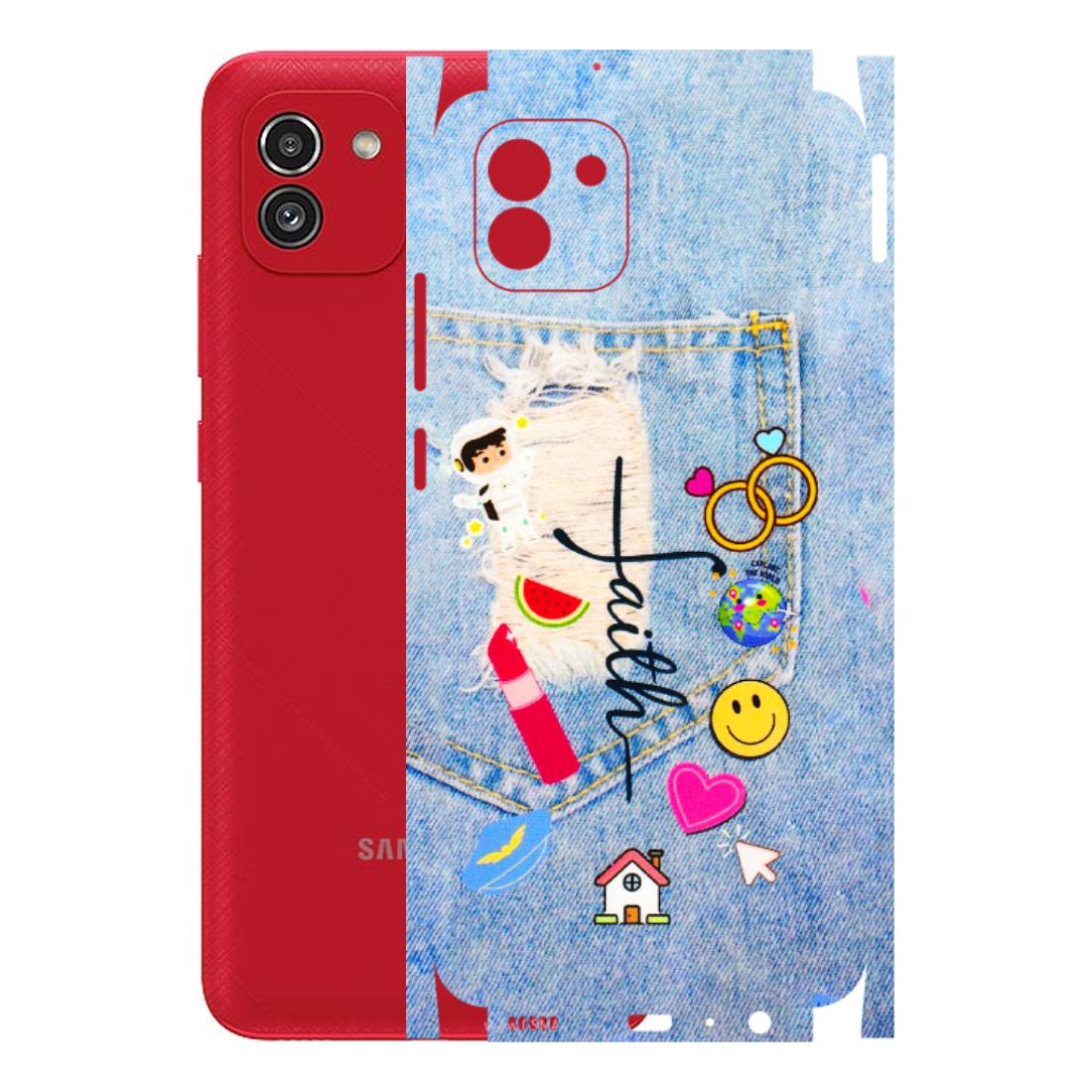 Samsung A/S Series Phone Skins (All Models) - Denim Jeans Pocket - 3D Embossed Finish (L-134) Samsung Galaxy A03