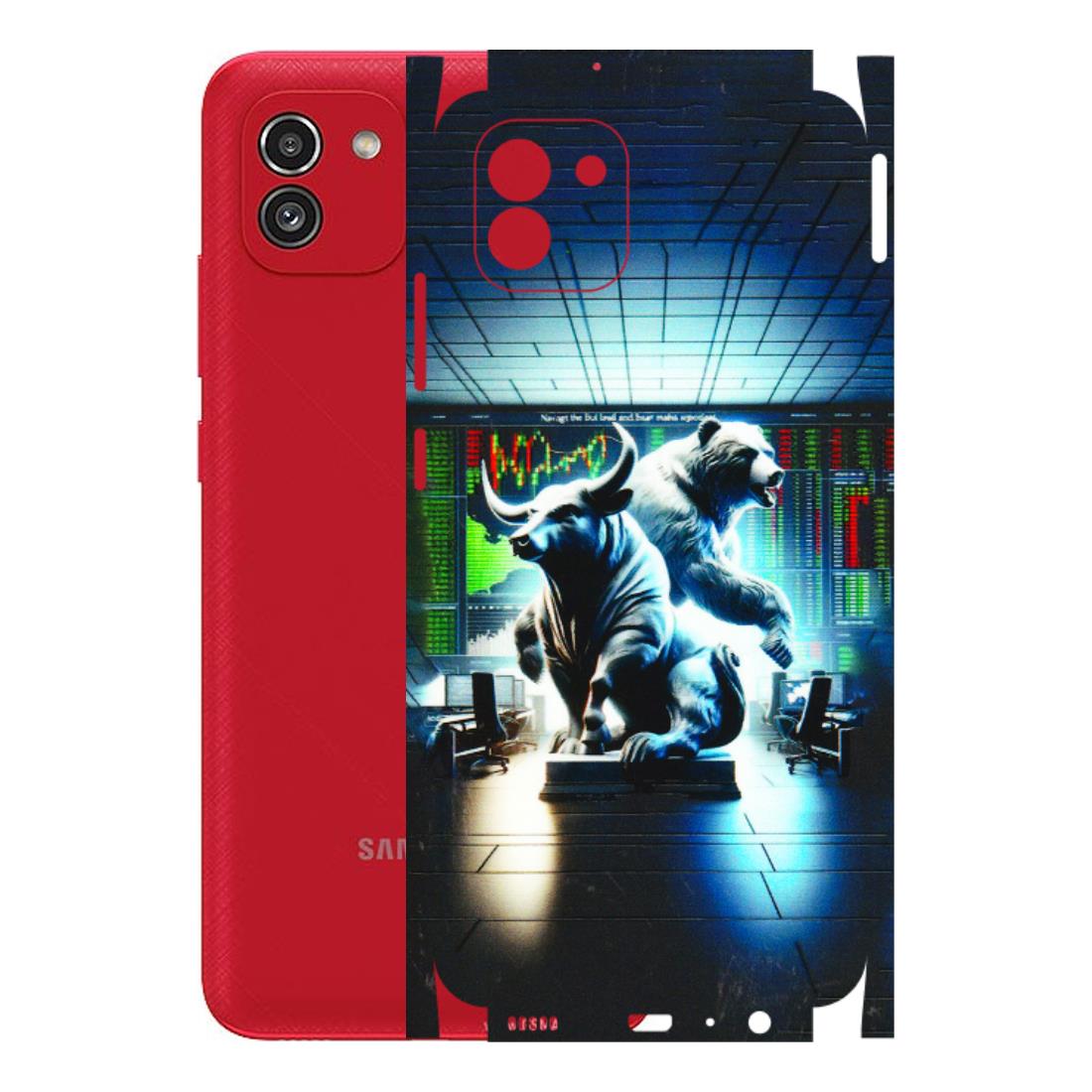 Samsung A/S Series Phone Skins (All Models) - Stock Market Sensex Bear vs Bulls - 3D Embossed Finish (L-15) Samsung Galaxy A03