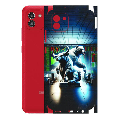 Samsung A/S Series Phone Skins (All Models) - Stock Market Sensex Bear vs Bulls - 3D Embossed Finish (L-15) Samsung Galaxy A03