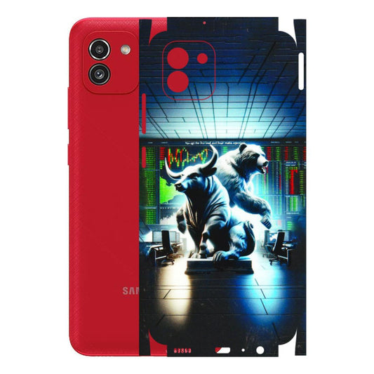 Samsung A/S Series Phone Skins (All Models) - Stock Market Sensex Bear vs Bulls - 3D Embossed Finish (L-15) Samsung Galaxy A03