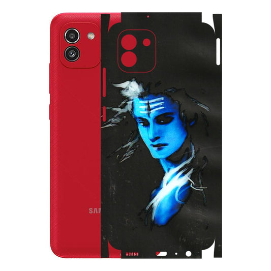 Samsung A/S Series Phone Skins (All Models) - Har Har Mahadev Blue/Black - 3D Embossed Finish (L-185) Samsung Galaxy A03