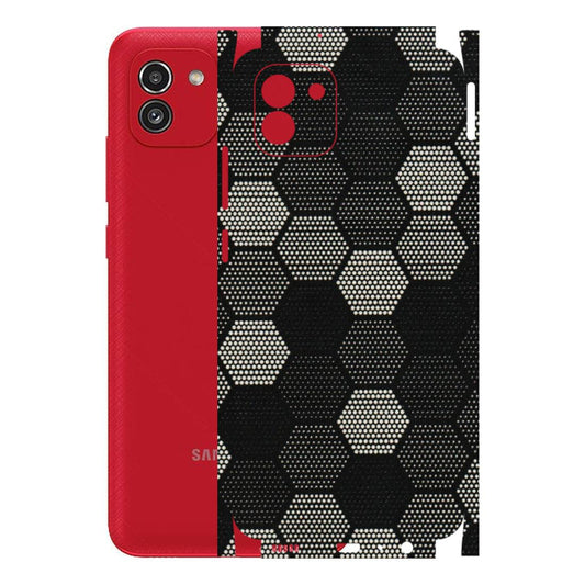 Samsung A/S Series Phone Skins (All Models) - Black & White Dotted Honeycomb Texture - 3D Embossed Finish (L-202) Samsung Galaxy A03