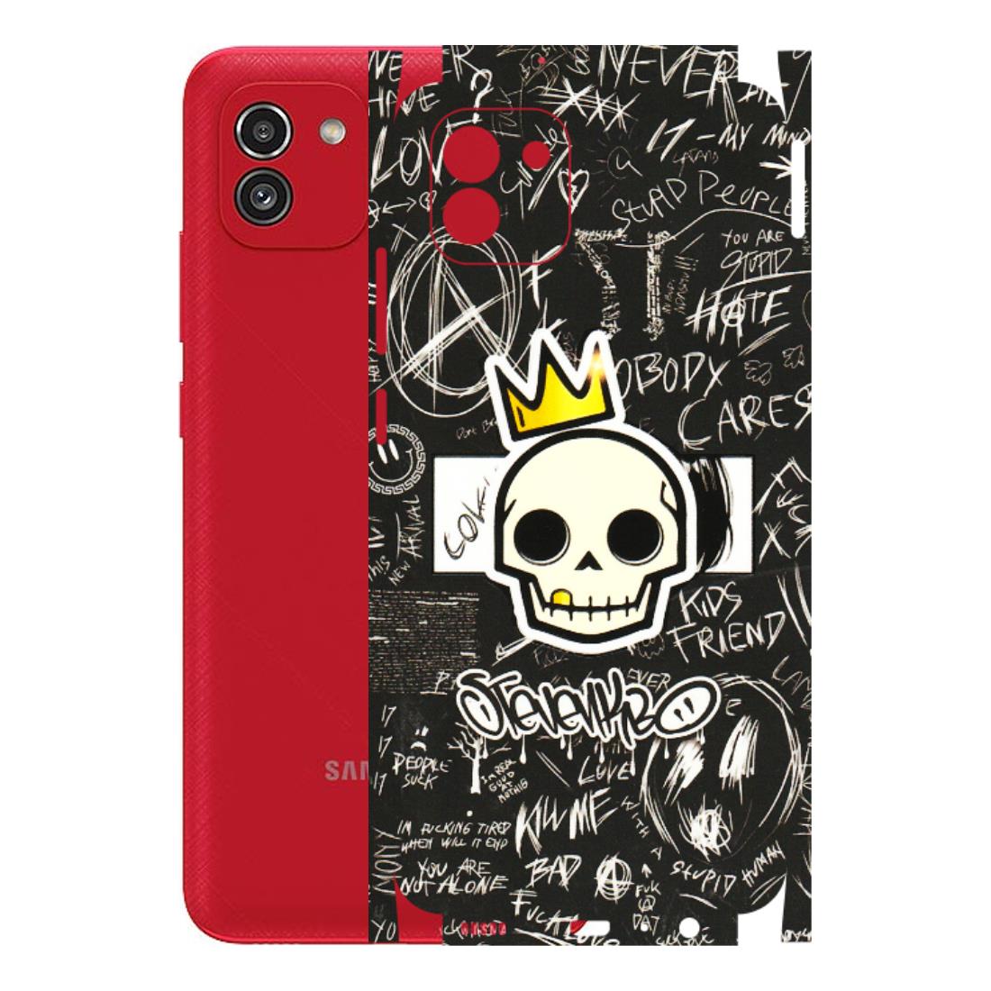 Samsung A/S Series Phone Skins (All Models) - Funny Skull Black Chalk Grafitti - 3D Embossed Finish (L-22) Samsung Galaxy A03