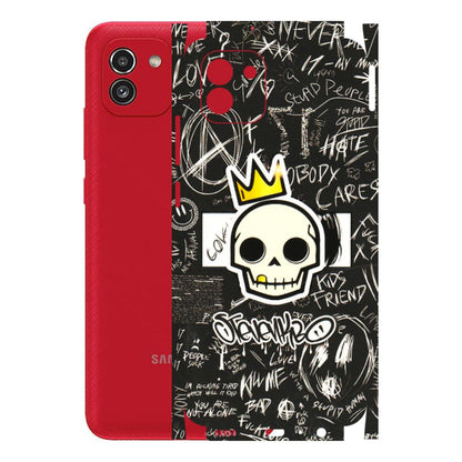 Samsung A/S Series Phone Skins (All Models) - Funny Skull Black Chalk Grafitti - 3D Embossed Finish (L-22) Samsung Galaxy A03