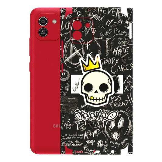 Samsung A/S Series Phone Skins (All Models) - Funny Skull Black Chalk Grafitti - 3D Embossed Finish (L-22) Samsung Galaxy A03
