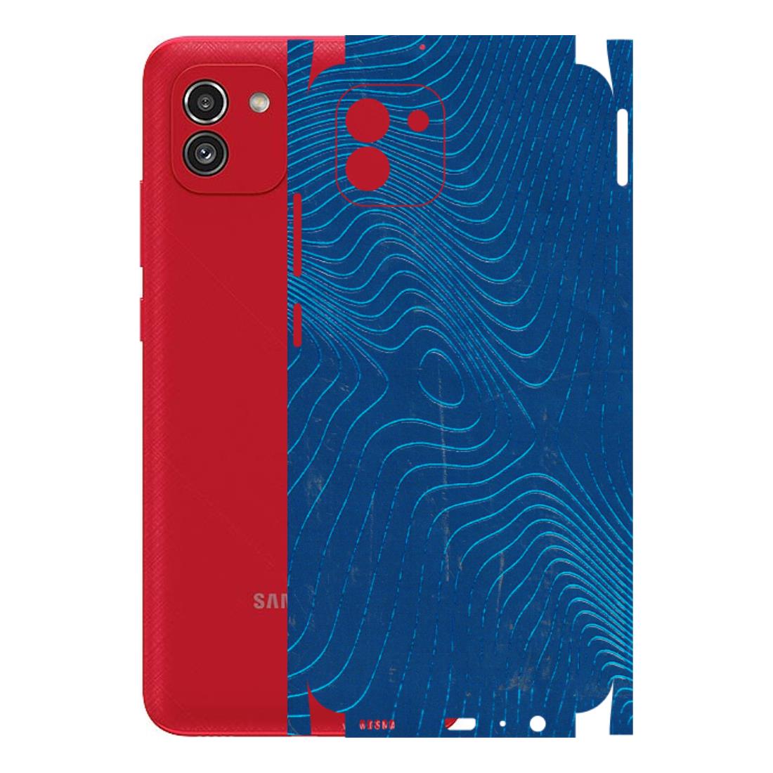 Samsung A/S Series Phone Skins (All Models) - Abstract Blue Line Map - 3D Embossed Finish (L-272) Samsung Galaxy A03