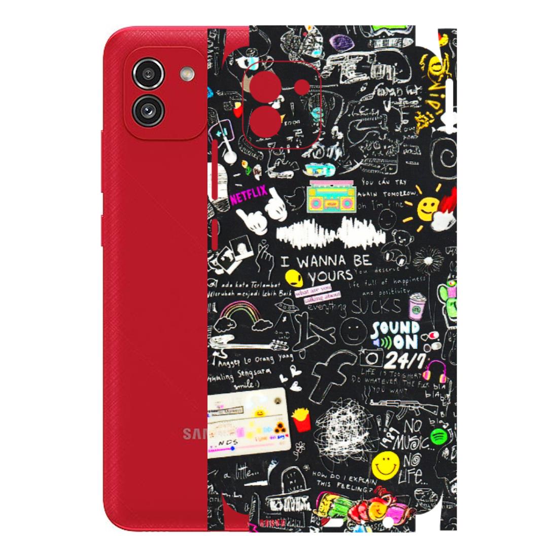 Samsung A/S Series Phone Skins (All Models) - Black Creatives Doodles - 3D Embossed Finish (L-311) Samsung Galaxy A03