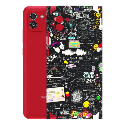 Samsung A/S Series Phone Skins (All Models) - Black Creatives Doodles - 3D Embossed Finish (L-311) Samsung Galaxy A03