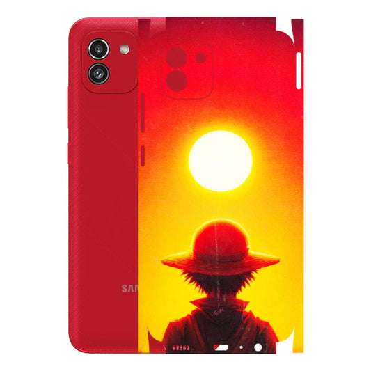 Samsung A/S Series Phone Skins (All Models) - Cool Sunset With Monkey D.Luffy Anime - 3D Embossed Finish (L-329) Samsung Galaxy A03