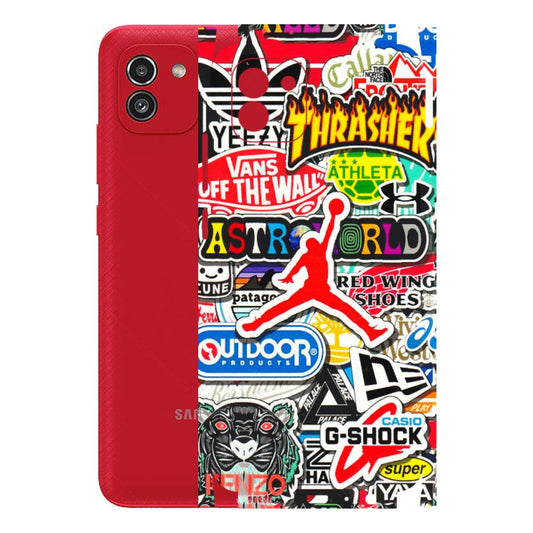 Samsung A/S Series Phone Skins (All Models) - Multi Brands Sticker Graffiti - 3D Embossed Finish (L-37) Samsung Galaxy A03