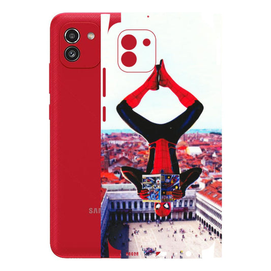 Samsung A/S Series Phone Skins (All Models) - Spiderman Hanging - 3D Embossed Finish (L-53) Samsung Galaxy A03