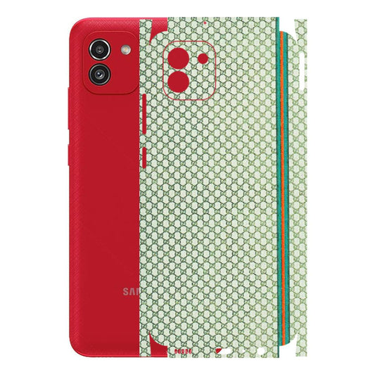 Samsung A/S Series Phone Skins (All Models) - Gucci Fabric Pattern - 3D Embossed Finish (L-73) Samsung Galaxy A03