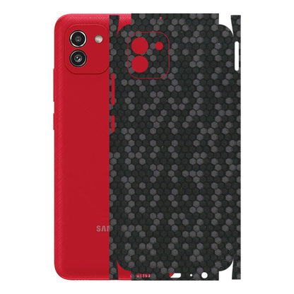 Samsung A/S Series Phone Skins (All Models) - Black Grey Honeycomb Sober - 3D Embossed Finish (L-85) Samsung Galaxy A03