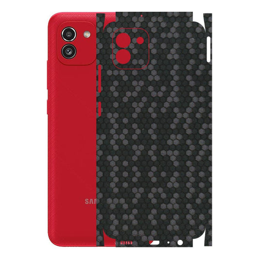 Samsung A/S Series Phone Skins (All Models) - Black Grey Honeycomb Sober - 3D Embossed Finish (L-85) Samsung Galaxy A03