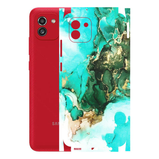 Samsung A/S Series Phone Skins (All Models) - The Blue Gold Marble - Matte Finish (M-124) Samsung Galaxy A03