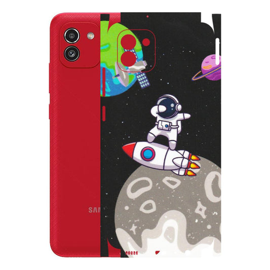 Samsung A/S Series Phone Skins (All Models) - Astronaut Vibing Toon Running - Matte Finish (M-39) Samsung Galaxy A03