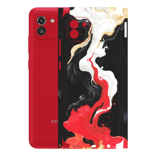 Samsung A/S Series Phone Skins (All Models) - Black Red White Paint Splash Fusion - Matte Finish (M-56) Samsung Galaxy A03