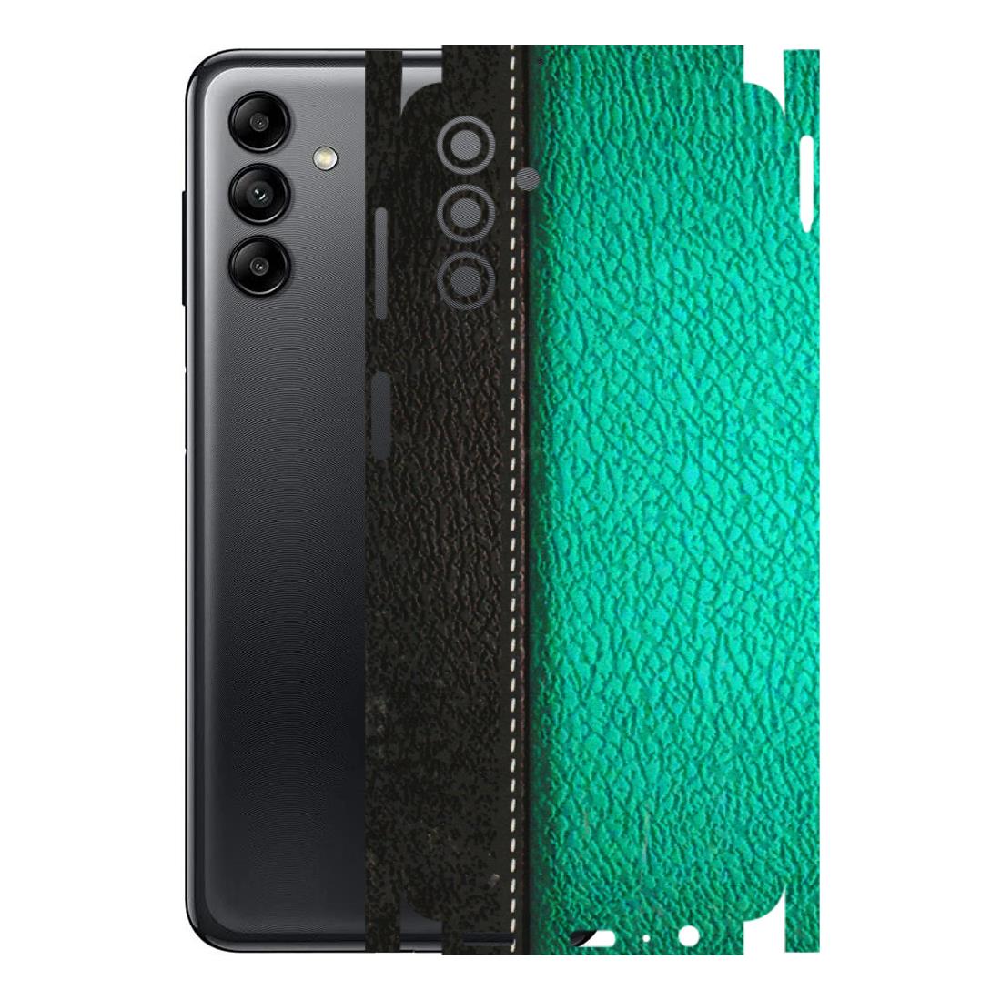 Samsung A/S Series Phone Skins (All Models) - Black Green Dual Leather Stich - 3D Embossed Finish (L-233) Samsung Galaxy A04S
