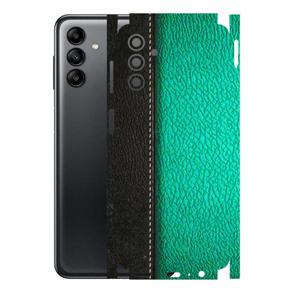 Samsung A/S Series Phone Skins (All Models) - Black Green Dual Leather Stich - 3D Embossed Finish (L-233) Samsung Galaxy A04S