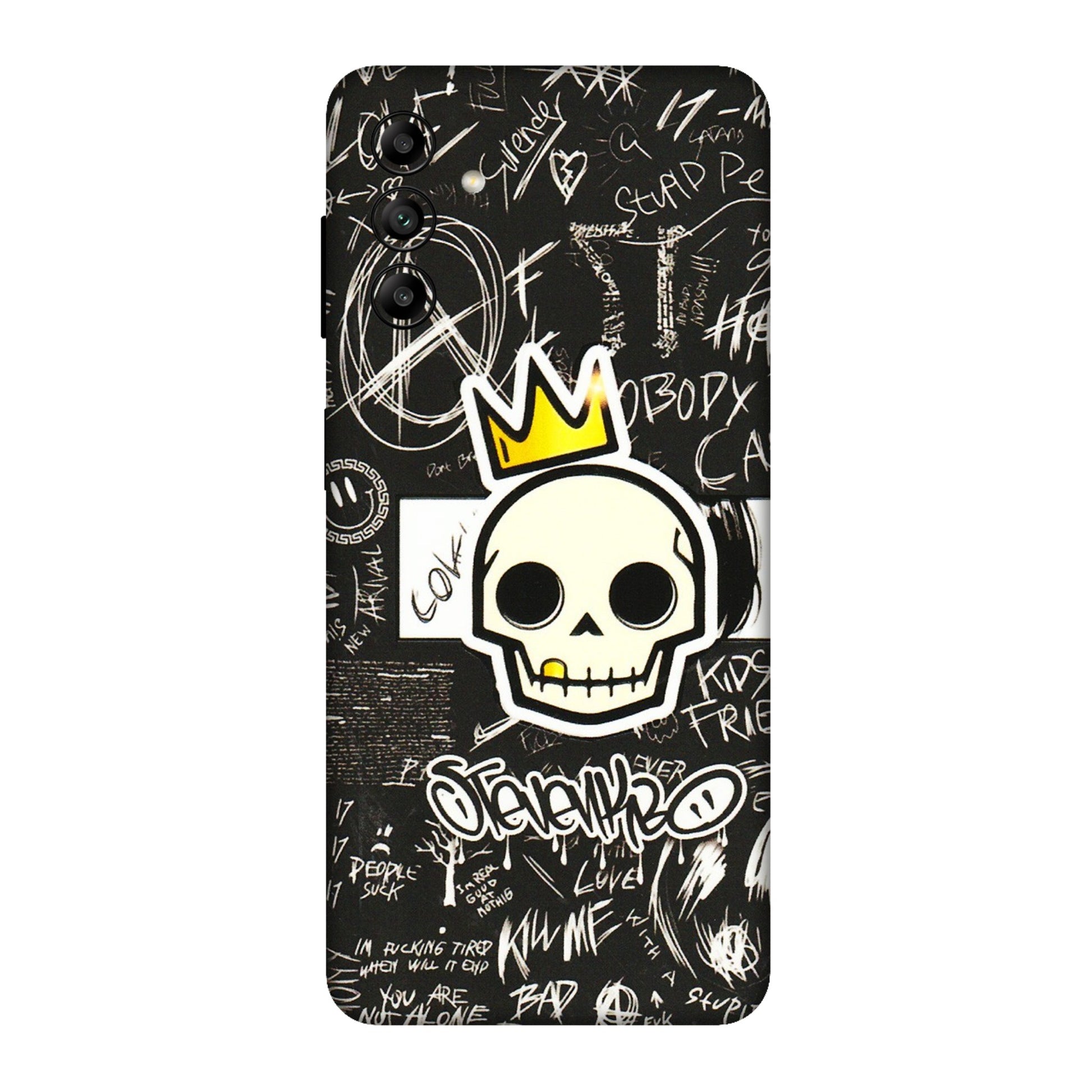 Samsung A/S Series Phone Skins (All Models) - Funny Skull Black Chalk Grafitti - 3D Embossed Finish (L-22) Samsung Galaxy A04S