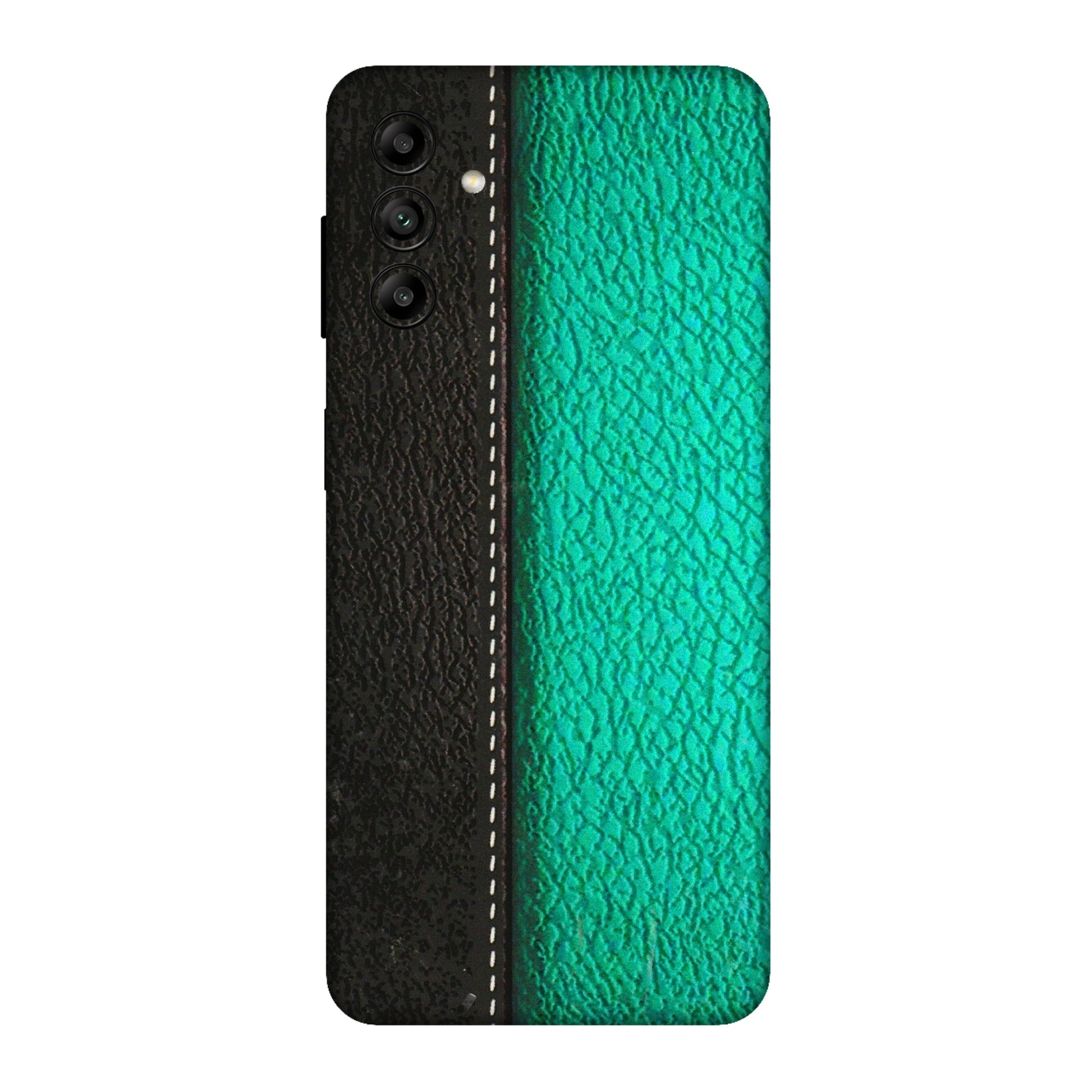 Samsung A/S Series Phone Skins (All Models) - Black Green Dual Leather Stich - 3D Embossed Finish (L-233) Samsung Galaxy A04S