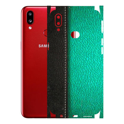 Samsung A/S Series Phone Skins (All Models) - Black Green Dual Leather Stich - 3D Embossed Finish (L-233) Samsung Galaxy A10S