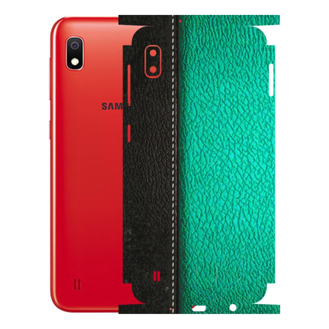 Samsung A/S Series Phone Skins (All Models) - Black Green Dual Leather Stich - 3D Embossed Finish (L-233) Samsung Galaxy A10