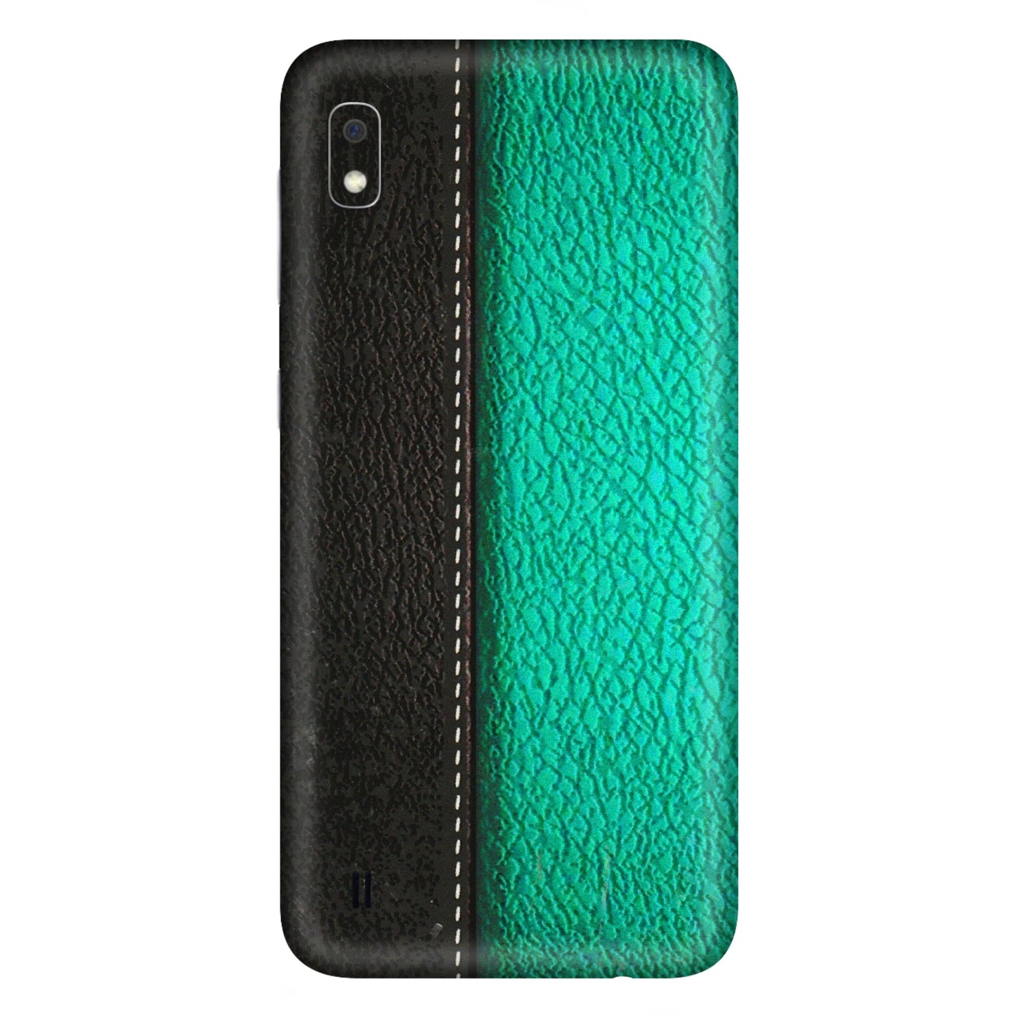 Samsung A/S Series Phone Skins (All Models) - Black Green Dual Leather Stich - 3D Embossed Finish (L-233) Samsung Galaxy A10