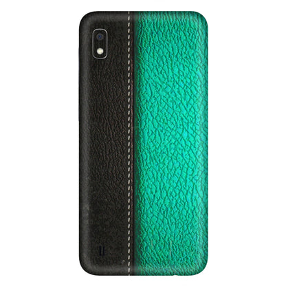 Samsung A/S Series Phone Skins (All Models) - Black Green Dual Leather Stich - 3D Embossed Finish (L-233) Samsung Galaxy A10