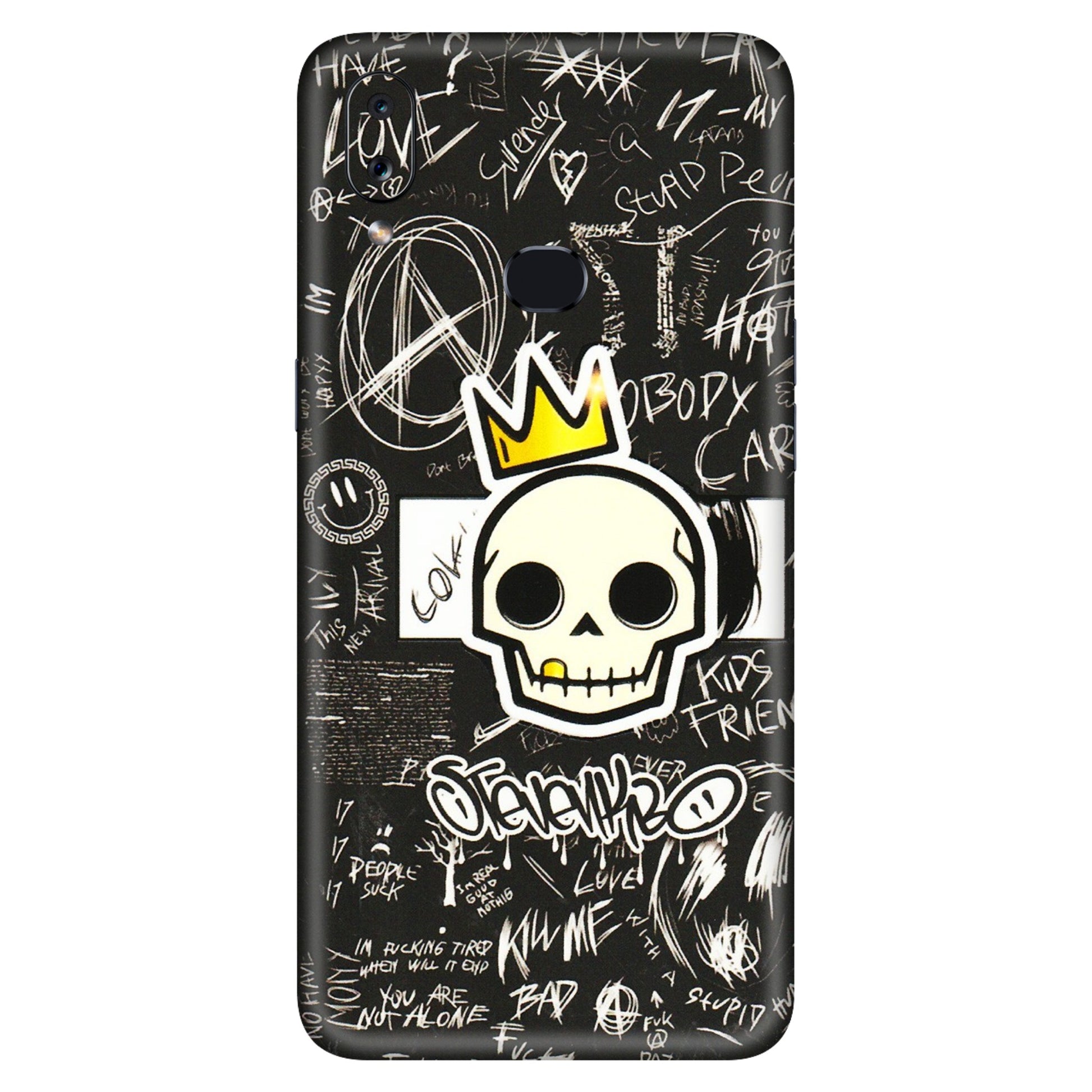 Samsung A/S Series Phone Skins (All Models) - Funny Skull Black Chalk Grafitti - 3D Embossed Finish (L-22) Samsung Galaxy A10S