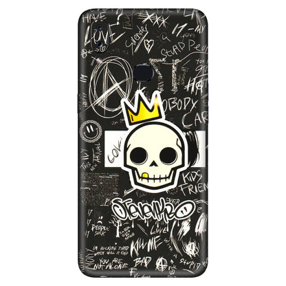 Samsung A/S Series Phone Skins (All Models) - Funny Skull Black Chalk Grafitti - 3D Embossed Finish (L-22) Samsung Galaxy A10S