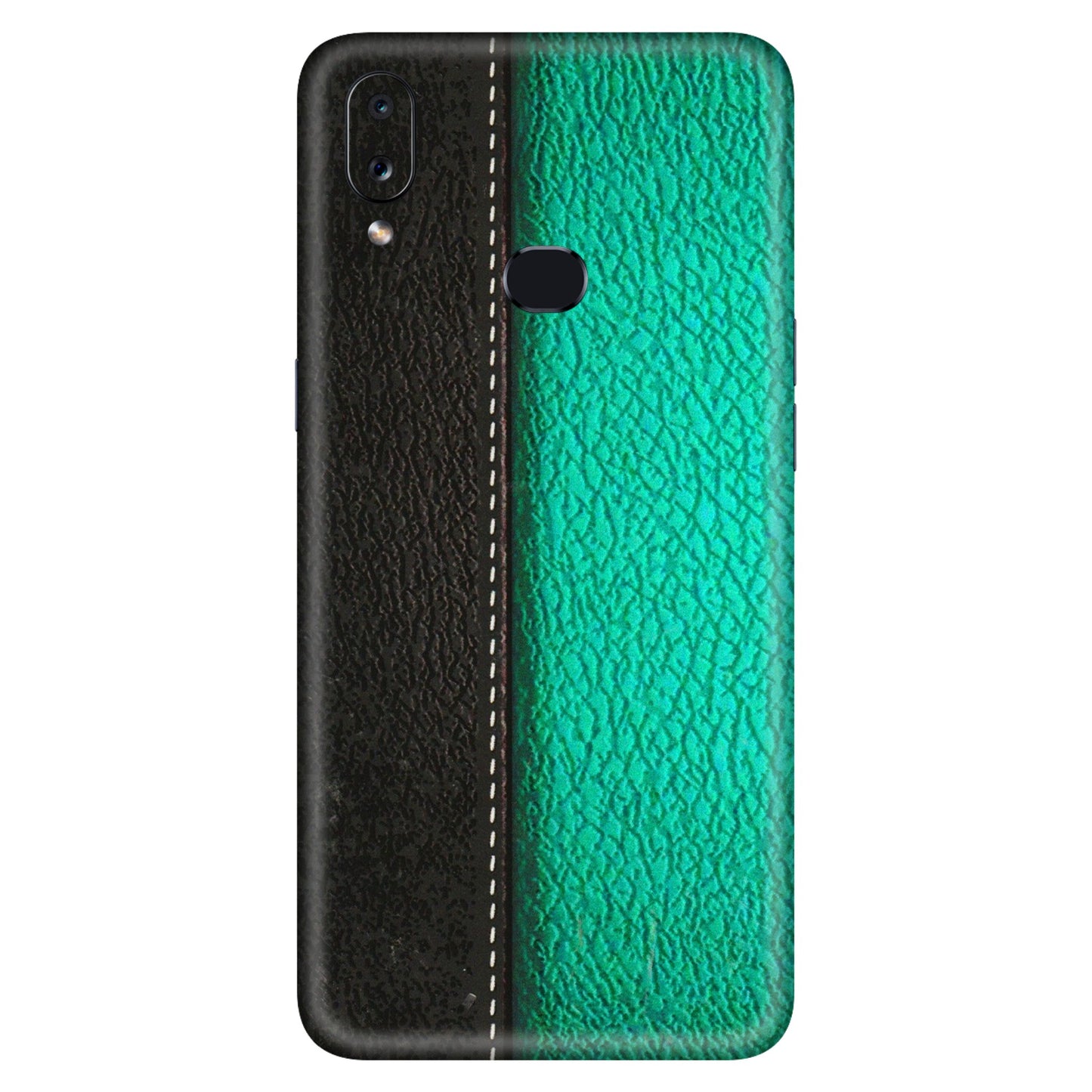 Samsung A/S Series Phone Skins (All Models) - Black Green Dual Leather Stich - 3D Embossed Finish (L-233) Samsung Galaxy A10S