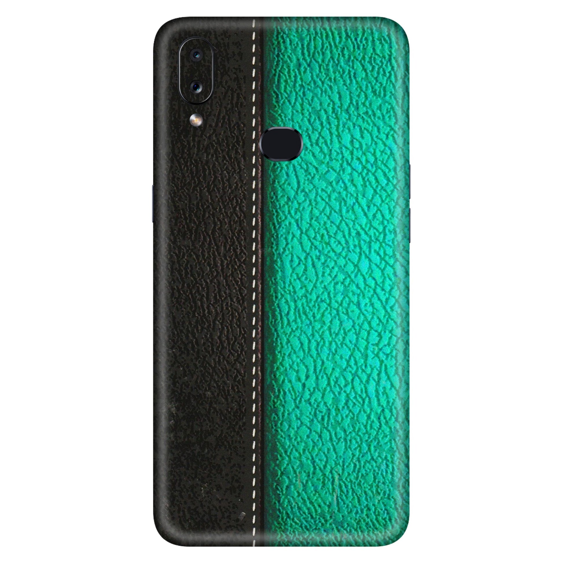 Samsung A/S Series Phone Skins (All Models) - Black Green Dual Leather Stich - 3D Embossed Finish (L-233) Samsung Galaxy A10S