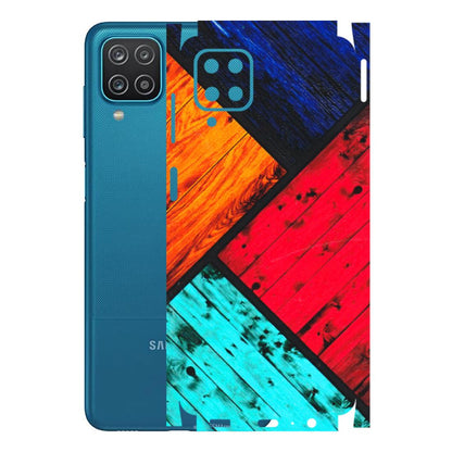 Samsung A/S Series Phone Skins (All Models) - Colourful Wood Panels Abstract - 3D Embossed Finish (L-09) Samsung Galaxy A12
