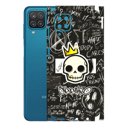 Samsung A/S Series Phone Skins (All Models) - Funny Skull Black Chalk Grafitti - 3D Embossed Finish (L-22) Samsung Galaxy A12