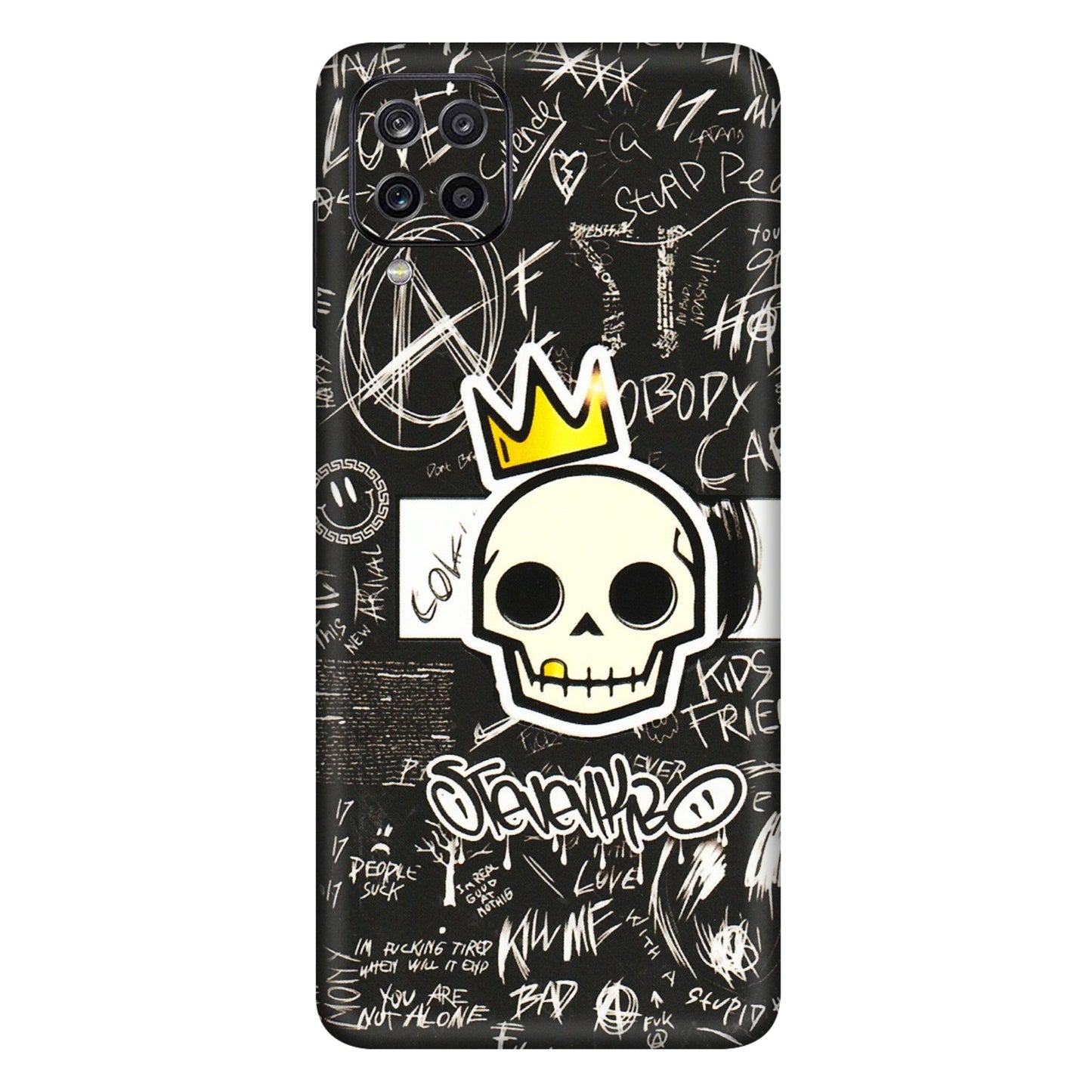 Samsung A/S Series Phone Skins (All Models) - Funny Skull Black Chalk Grafitti - 3D Embossed Finish (L-22) Samsung Galaxy A12